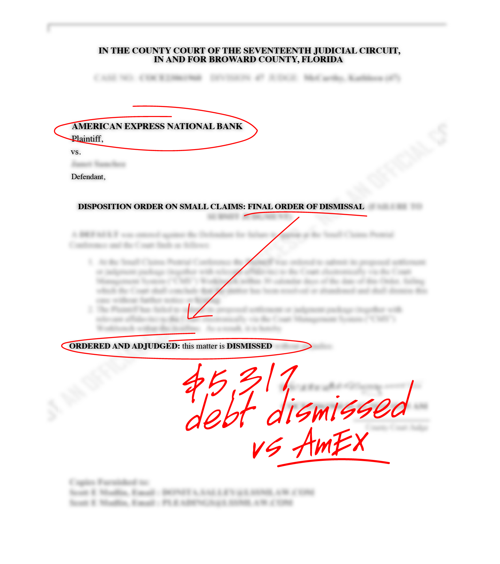 Redacted case dismissal document, example 1