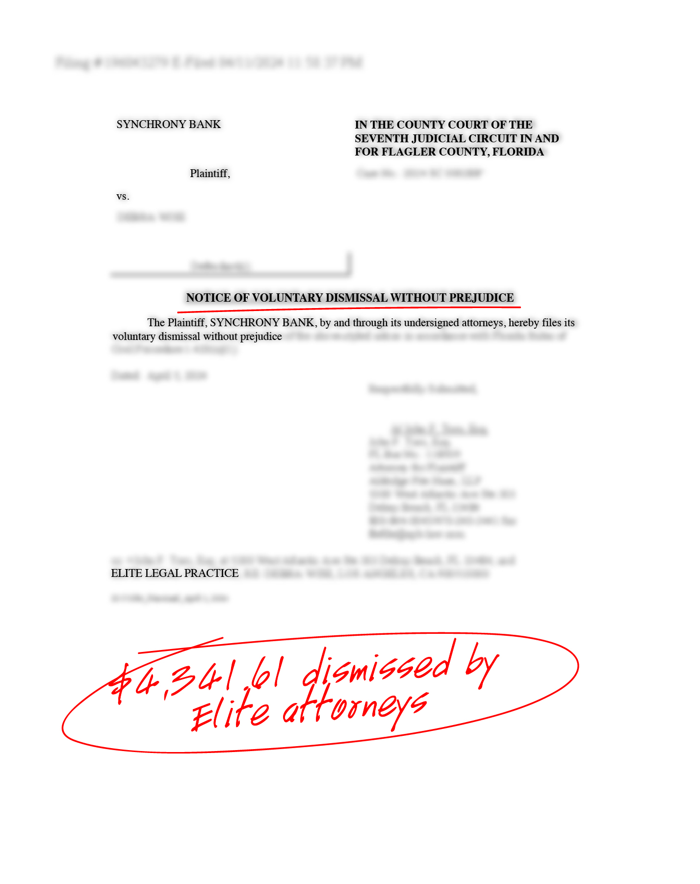 Redacted case dismissal document, example 3