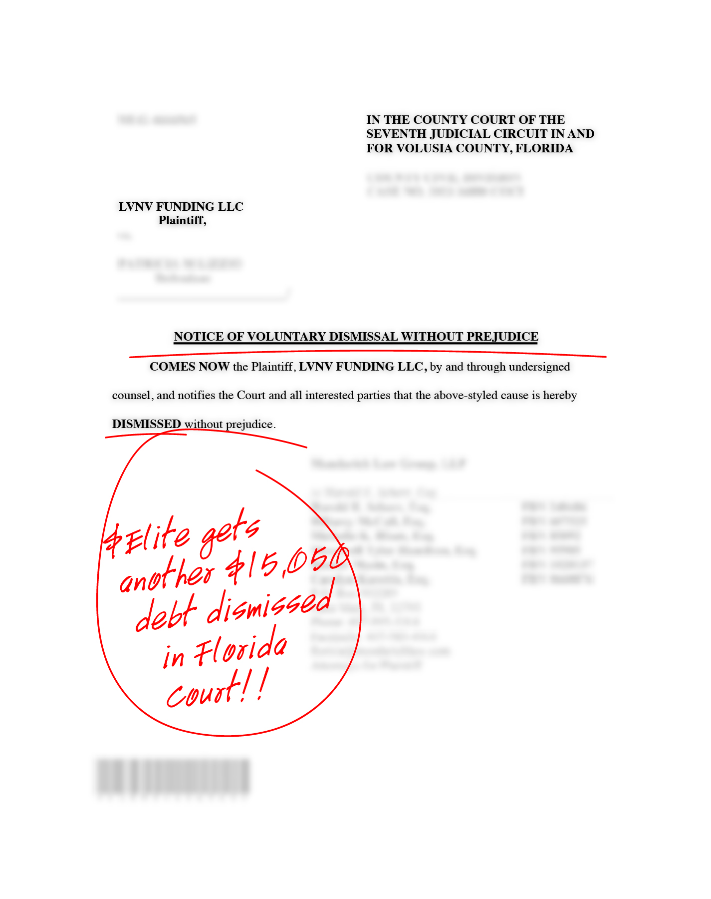 Redacted case dismissal document, example 5
