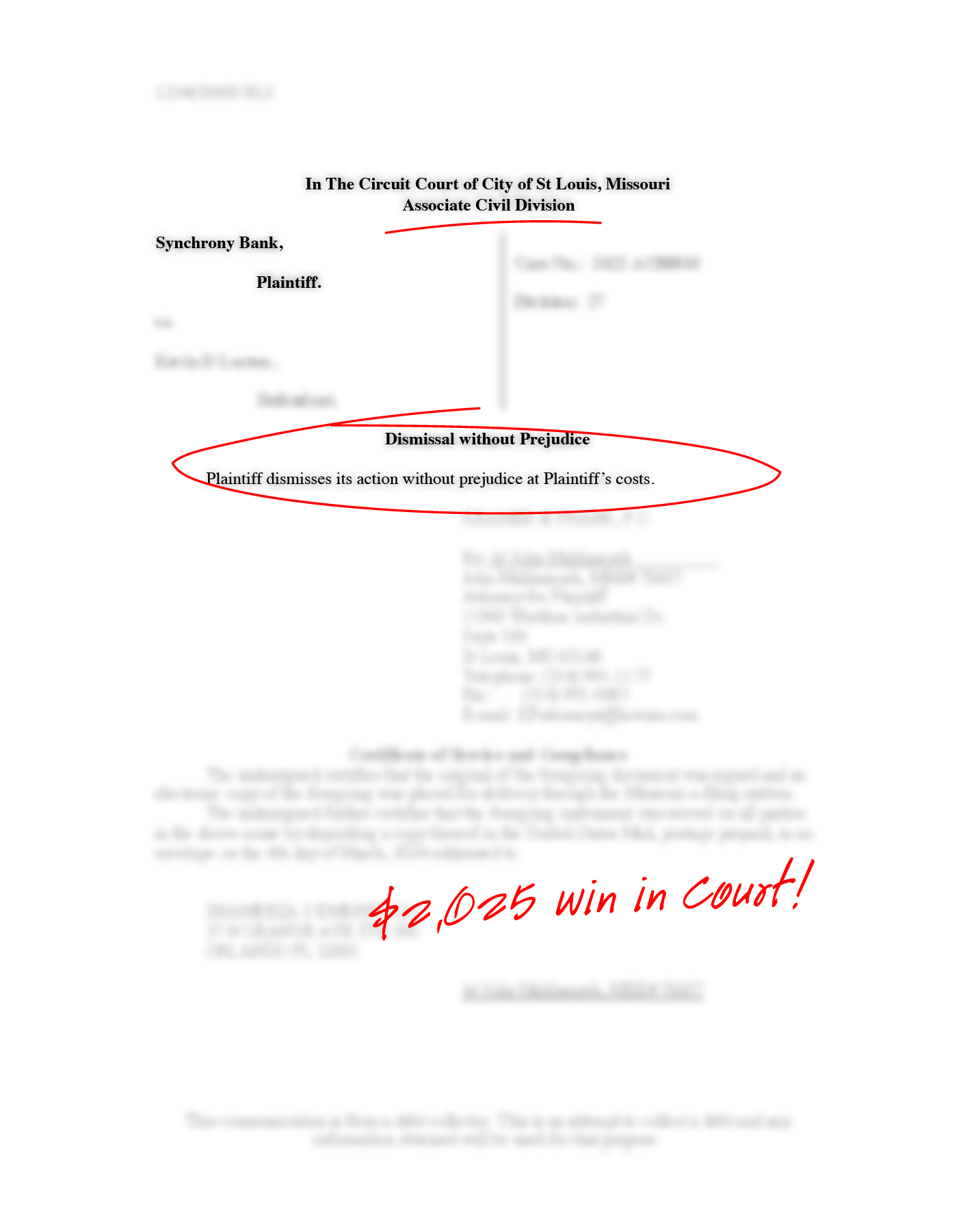Redacted case dismissal document, example 7