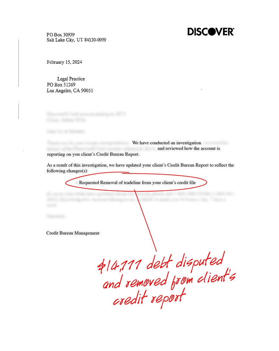 Redacted debt account update, example 1