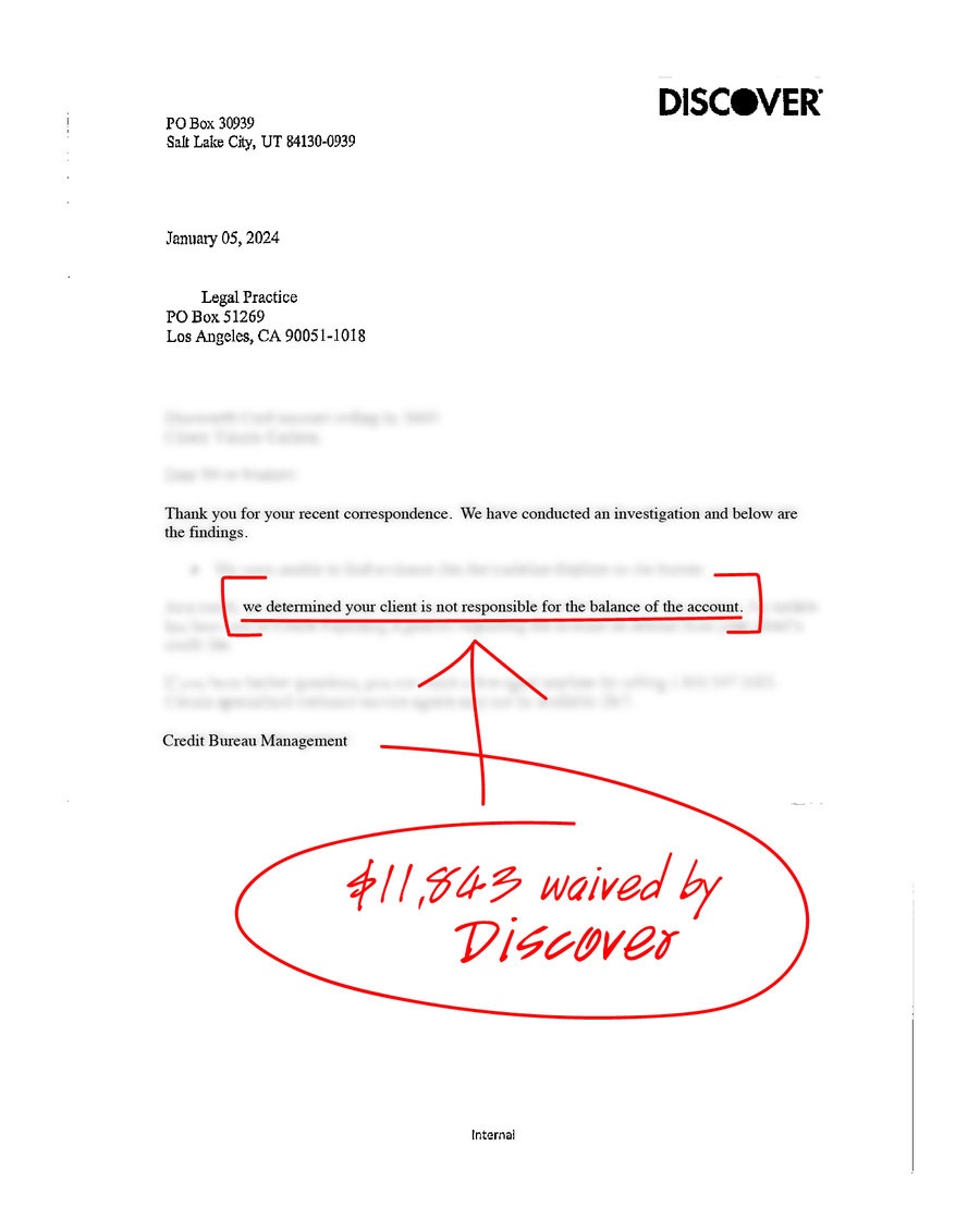 Redacted debt account update, example 3