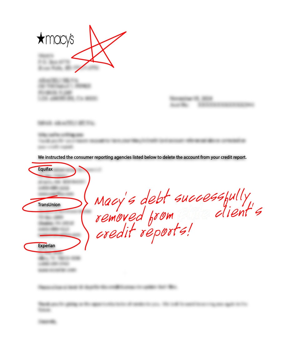 Redacted debt account update, example 6