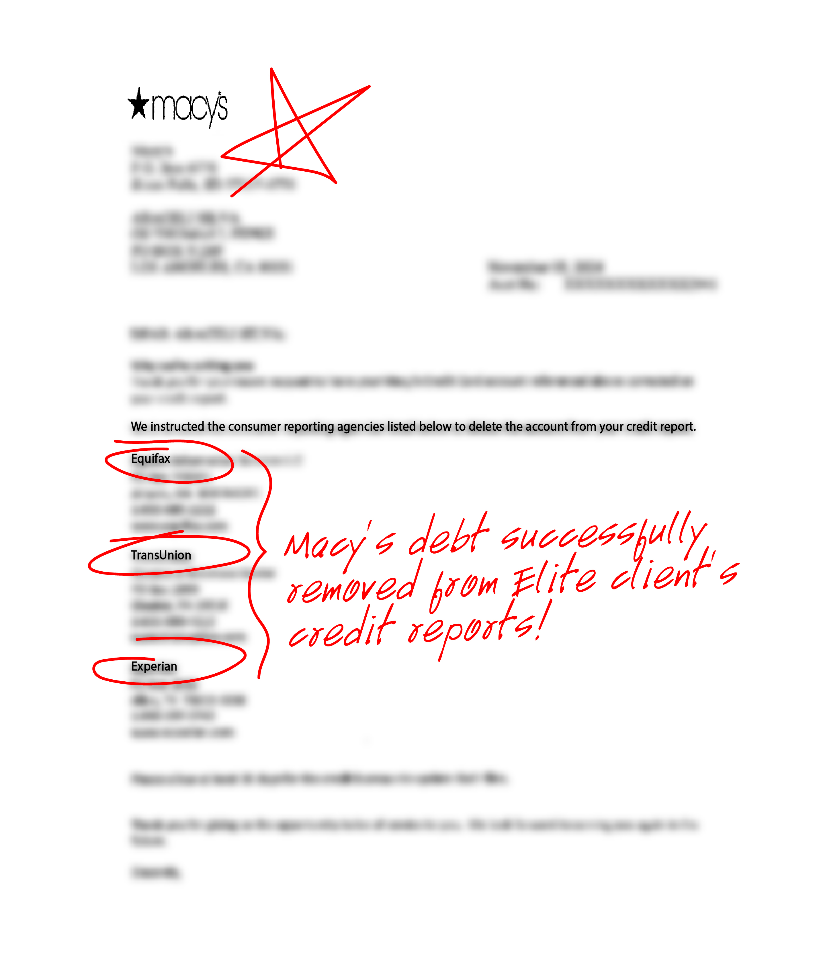 Redacted debt dispute resolution document, example 6