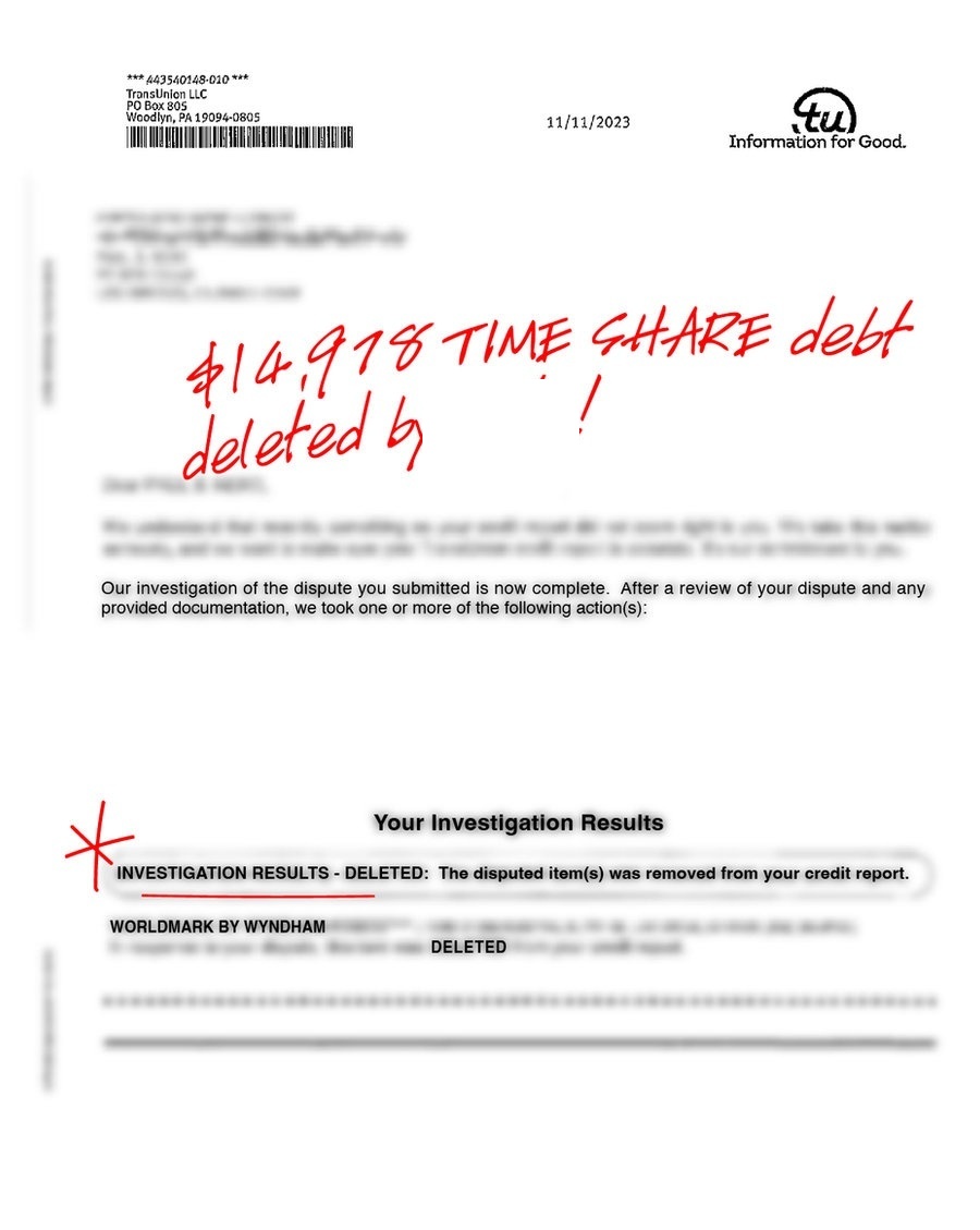 Redacted debt account update, example 7