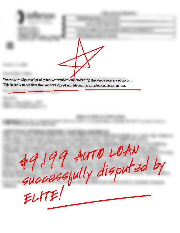 Redacted debt dispute resolution document, example 8