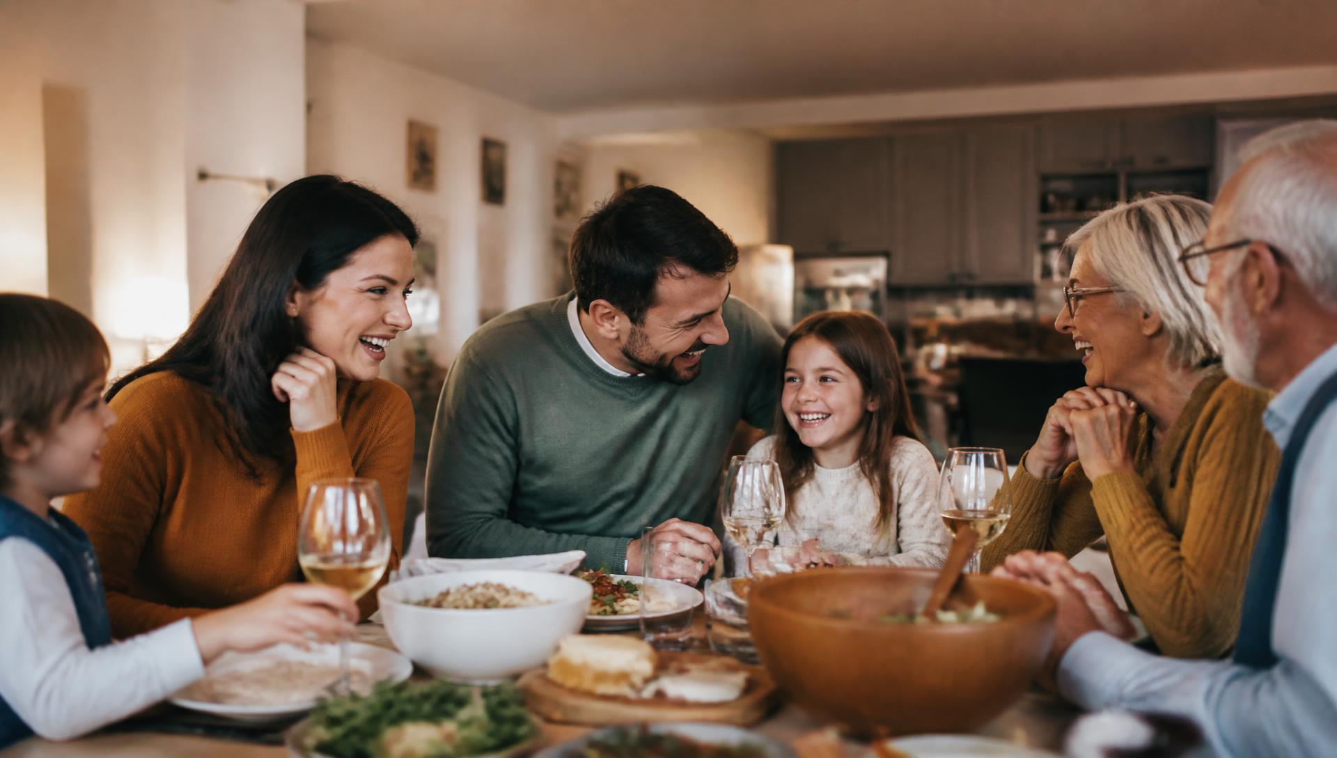An American family sharing a meal together at home
