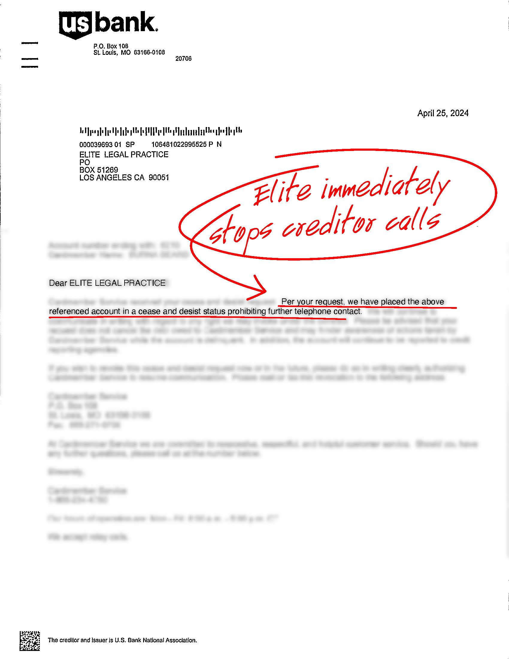 Redacted letter of representation acknowledgement, example 1