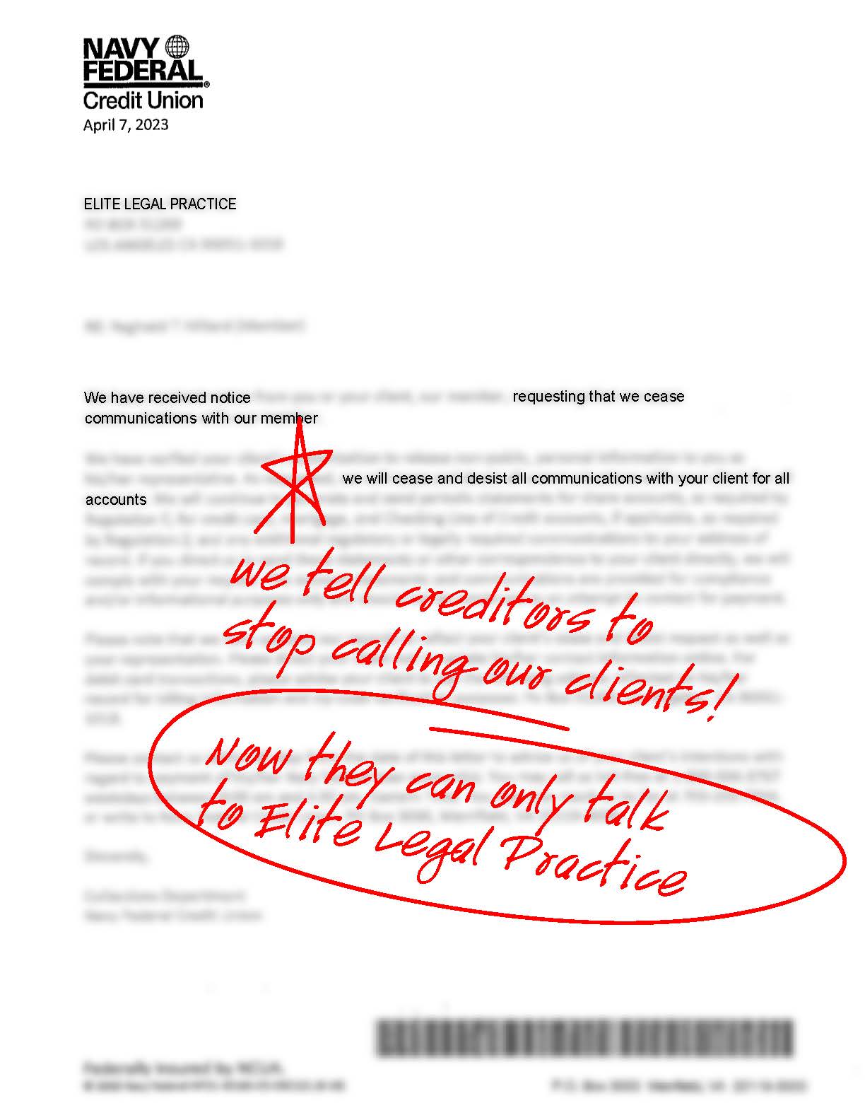 Redacted letter of representation acknowledgement, example 2