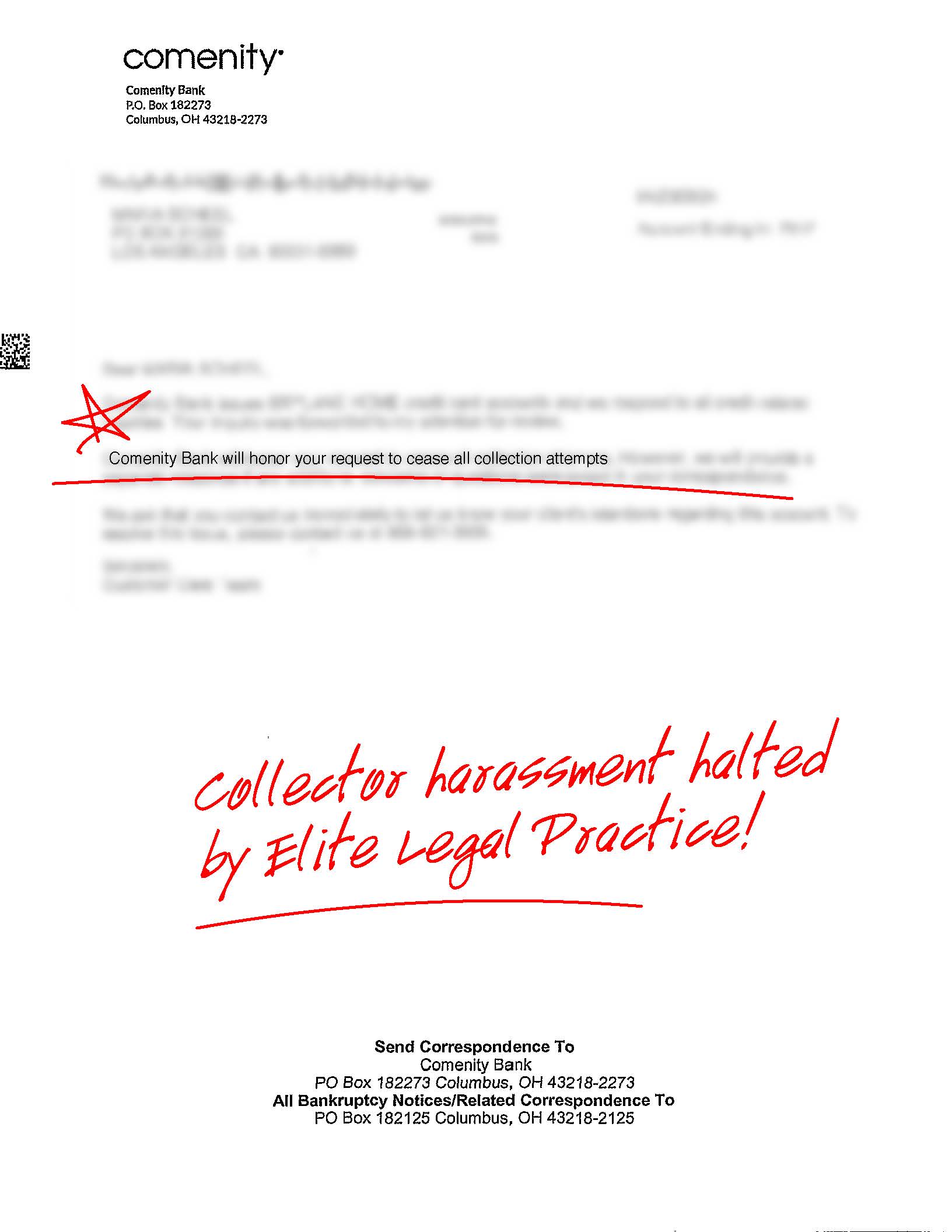 Redacted letter of representation acknowledgement, example 3