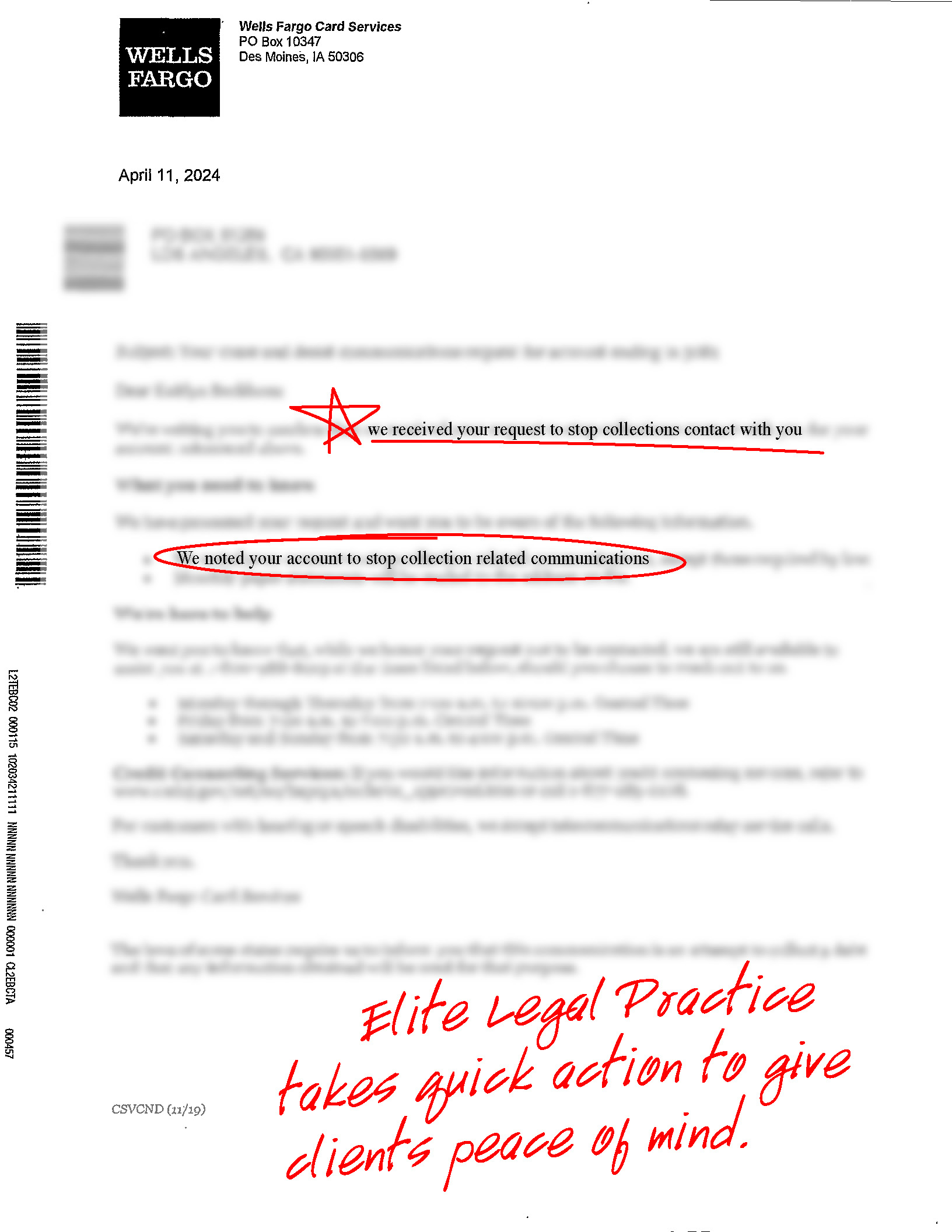 Redacted letter of representation acknowledgement, example 5