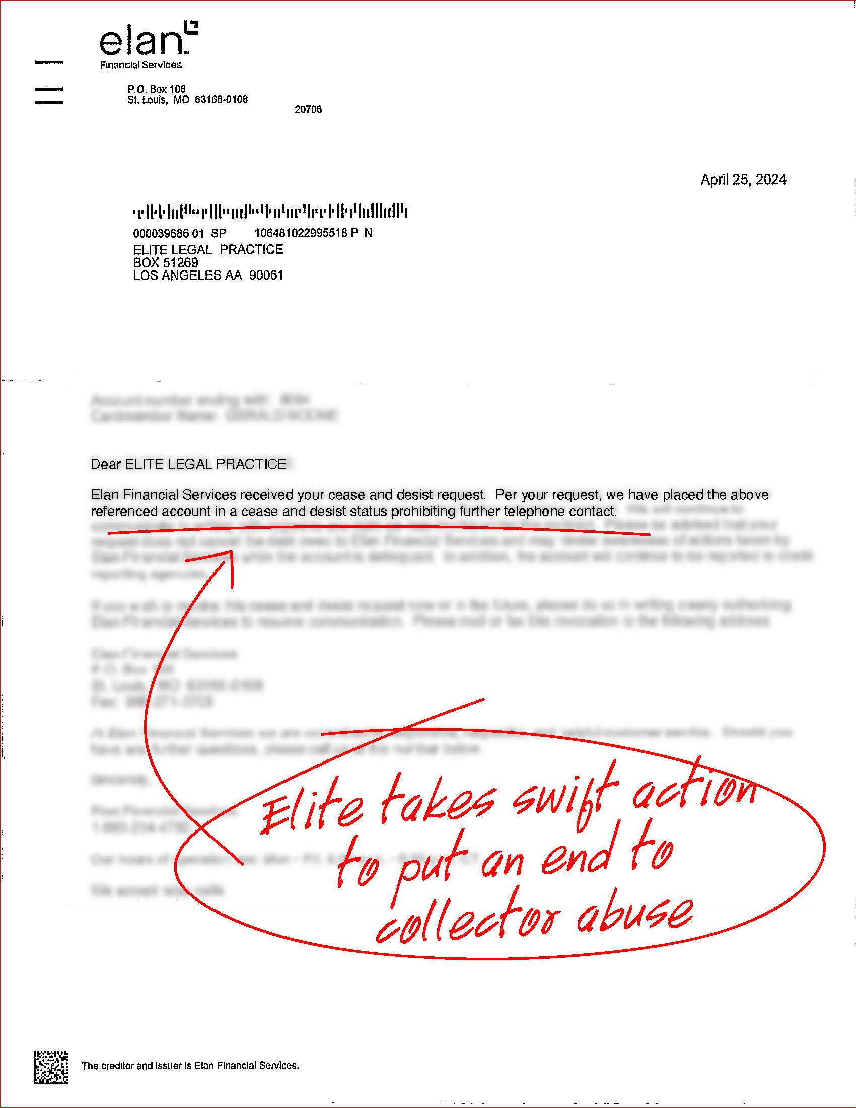 Redacted letter of representation acknowledgement, example 7