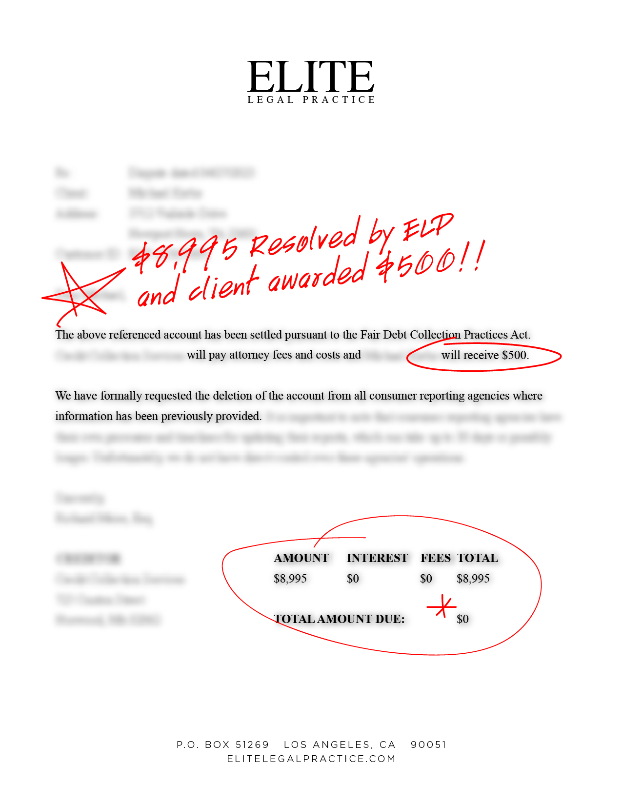 Redacted FDCPA contact violation resolution, example 1