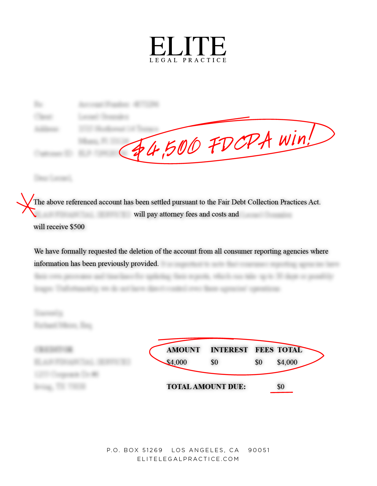 Redacted FDCPA contact violation resolution, example 4