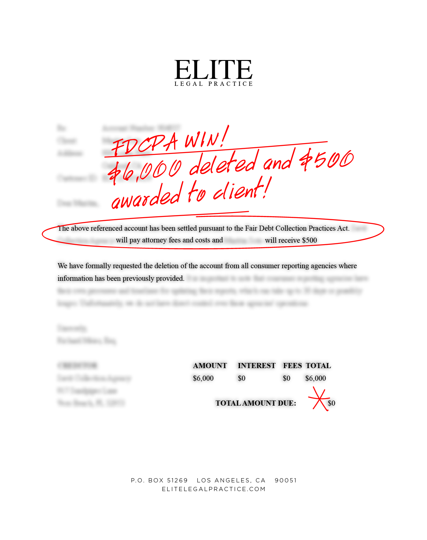 Redacted FDCPA contact violation resolution, example 6