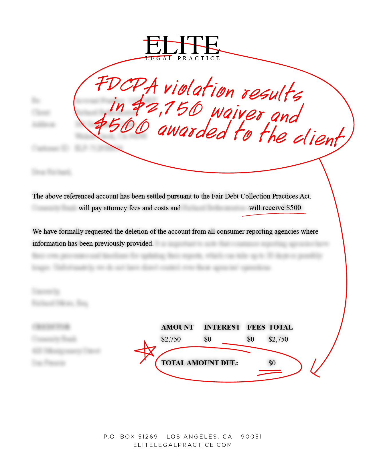 Redacted FDCPA contact violation resolution, example 7