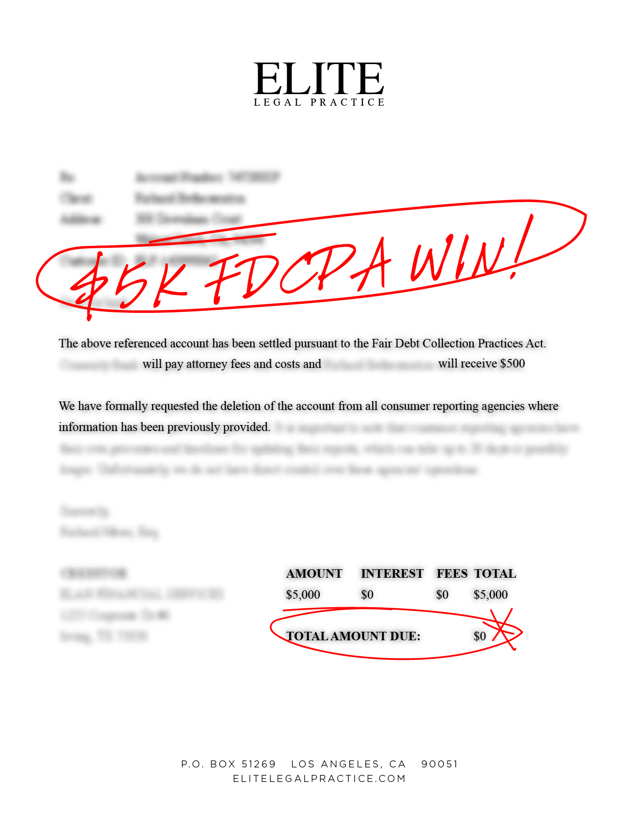 Redacted FDCPA contact violation resolution, example 8